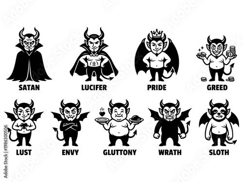 Seven deadly sins devils and satan vector