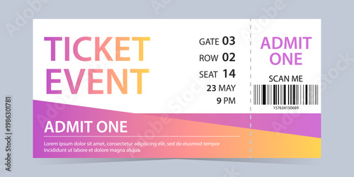 Event ticket vector template. Concert, party or festival ticket design template. Vector illustration