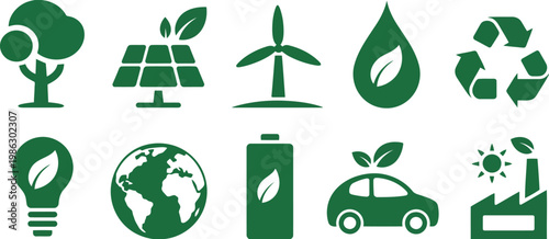 Green energy icons sustainability and renewable resources for a cleaner future
