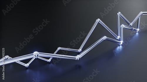 Shiny metallic line graph with glowing blue points on dark background representing business growth and financial success