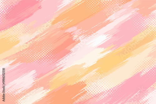 Abstract Pastel Brush Stroke Background with Halftone Dots and Modern Pink, Orange, and Yellow Paint Texture. Artistic Vector Illustration for Creative Graphic Design, Web, and Print Media.