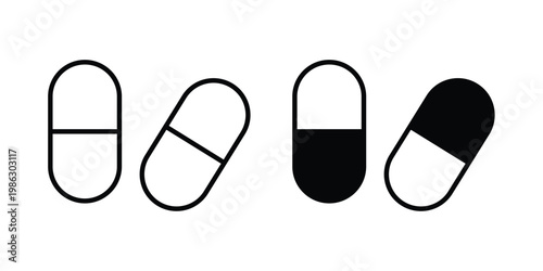 Painkiller icon symbol collection, Stroke and flat icons