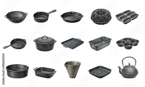 Set of vintage cast iron cookware and baking molds