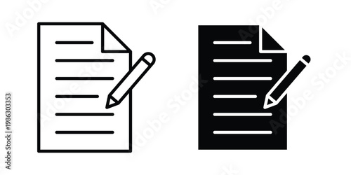 pen paper icon symbol collection, Stroke and flat icons