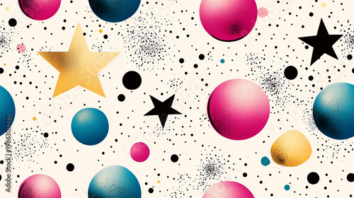 Retro seamless pattern with stars and spheres for background or prints