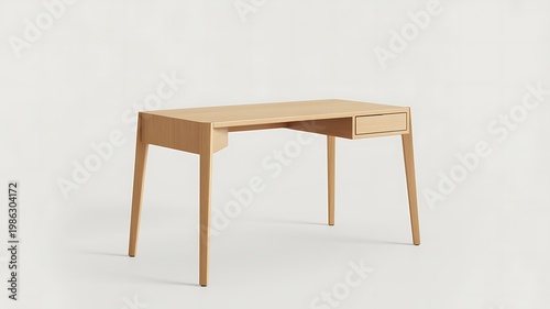 Wooden desk with one drawer on white background modern minimalist furniture design for home office or workspace