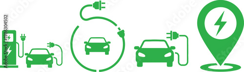 Electric vehicle charging infrastructure stations cars and location pins