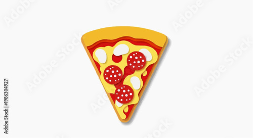 A vector graphic illustration of a slice of pepperoni pizza with melted cheese
