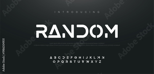 RANDOM Virtual digital font, cyber alphabet made space design made futurism style, uppercase Latin letters A-Z and Arab numerals 0-9 space style, vector illustration 10EPS