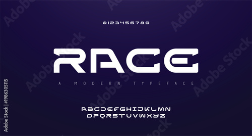 RACE Abstract scifi modern alphabet fonts. Science fiction typography sport, technology, fashion, digital, future creative logo font. vector illustration