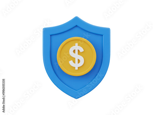 Money Shield Icon 3D Illustration for Financial Security and Banking App Interface Design Isolated on Transparent Background