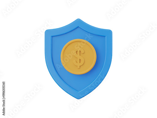Secure money 3D shield with dollar coin for financial protection isolated on transparent background