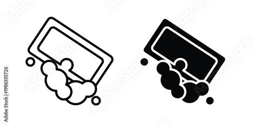 Soap with bubbles icon symbol collection, Stroke and flat icons