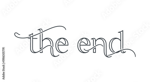 Elegant handwritten script "the end" text, isolated white background.