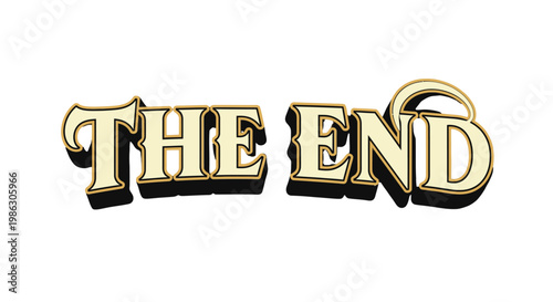 Gold 3D Text 'THE END' on Isolated White Background, Cinematic Final Scene Typography