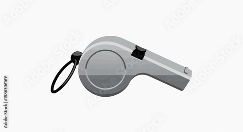 A sleek gray whistle with a black cord on a plain white background