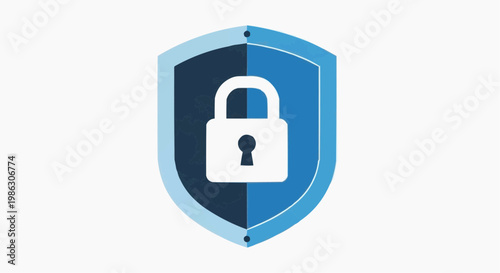 A blue and white shield with a padlock icon representing security and protection