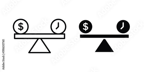 Time and money scale icon symbol collection, Stroke and flat icons