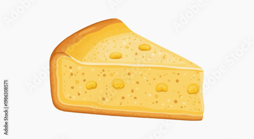 A vector graphic illustration of a wedge of cheese with a golden crust and creamy yellow interior