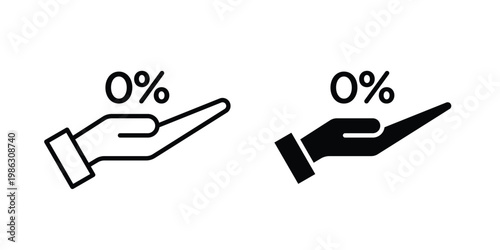 Zero percent icon symbol collection, Stroke and flat icons