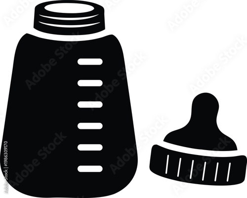 Open baby bottle with detached cap silhouette vector