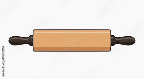 A minimalist vector illustration of a wooden rolling pin with black handles on a white background