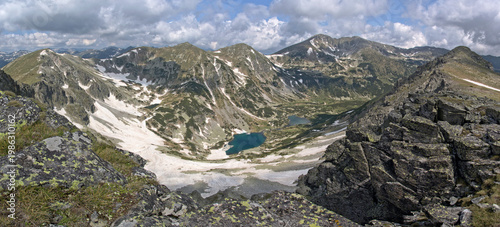 Photography Panorama of the Rila mountains with mount Musala and Marichini lakes, Bulgaria