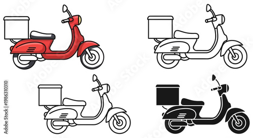 Four various styles of delivery scooters for fast food transport