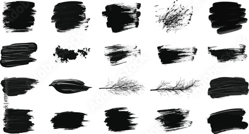 Collection of Black Ink Brush Strokes Textures Splashes and Abstract Marks Vector Set