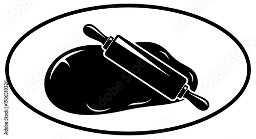 Rolling pin flattening fresh dough inside an oval frame, ready for baking.