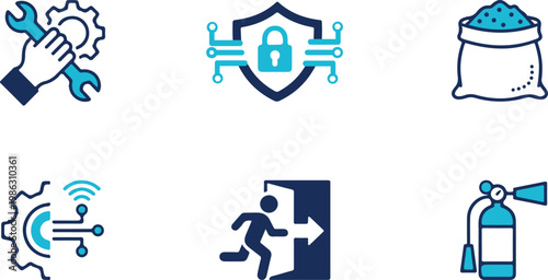 Technology and Safety Icons Set – Security, Maintenance, and Emergency Vector Collection