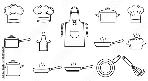 Simple black and white line icons for cooking and kitchenware