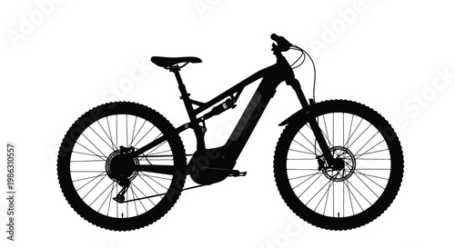 Silhouette of a modern full suspension electric mountain bike against white