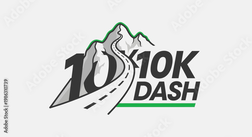 A Bold Logo Describing a 10K Dashing Race Across Road To Mountain Peak Target