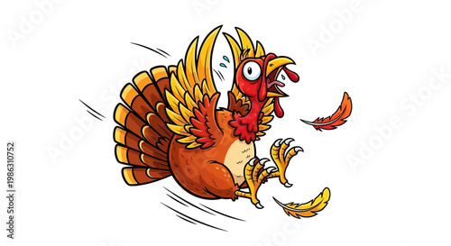 A Cartoon Turkey Running In Fear, Symbolizing A Humorous and Energetic Escape
