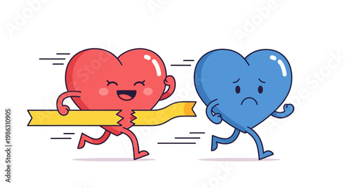 A Cheerful Heart Triumphantly Crosses The Finish Line While Another Experiences Deep Disappointment