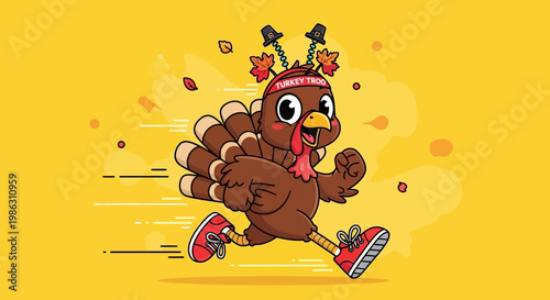 A Cheerful Thanksgiving Turkey Running With Joy, Celebrating The Holiday Season In Style
