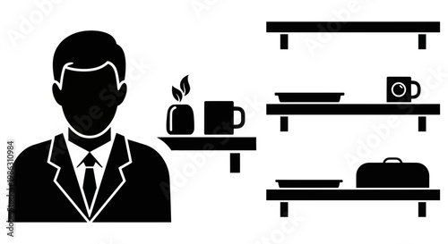 Silhouette of a professional man standing beside some kitchen shelves