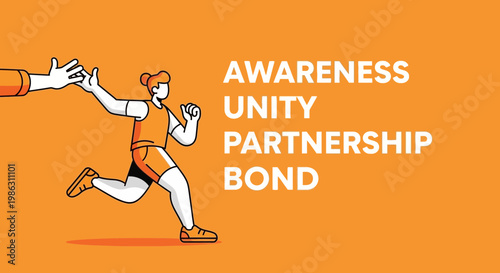 A Conceptual Illustration Of Unity, Partnership,  Awareness, And Bond On Orange Background