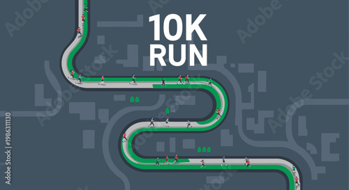 A Conceptual Visual Depicting a 10K Run on an Urban Map Route and Runners