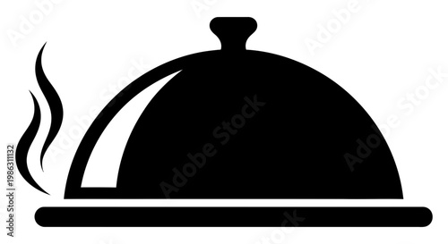 Black icon of a serving cloche with steaming hot food