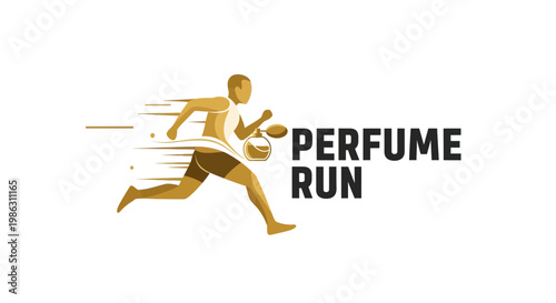 A Gold Runner Carrying Fragrance In Motion with the Perfume Run Text Logo