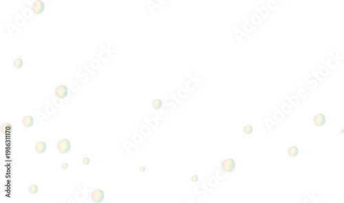Transparent soap bubbles floating with iridescent shine. Clear round water spheres scattered on background