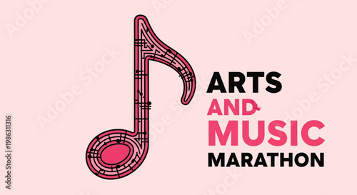 A Creative Musical Note Composition for Arts, Music, and Marathon Events, Ideal for Marketing
