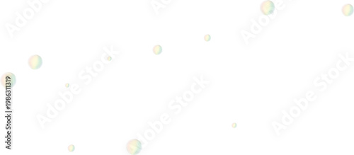 Floating iridescent soap bubbles on transparent background. Scattered clear spheres with rainbow reflections