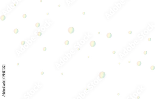 Iridescent floating soap bubbles on transparent background. Clear shiny spheres with rainbow reflections