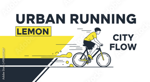 A Cyclist Rides a Bike in an Urban Environment with Graphic Design Elements