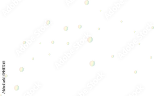 Clear soap bubbles floating against a transparent background. Shiny iridescent water drops for bath or wash concept