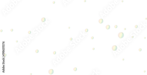 Shiny soap bubbles floating on a transparent background. Iridescent clear water drops with rainbow reflections