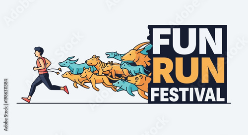A Delightful Illustration of a Fun Run Festival Depicting Animals and Energetic Participation